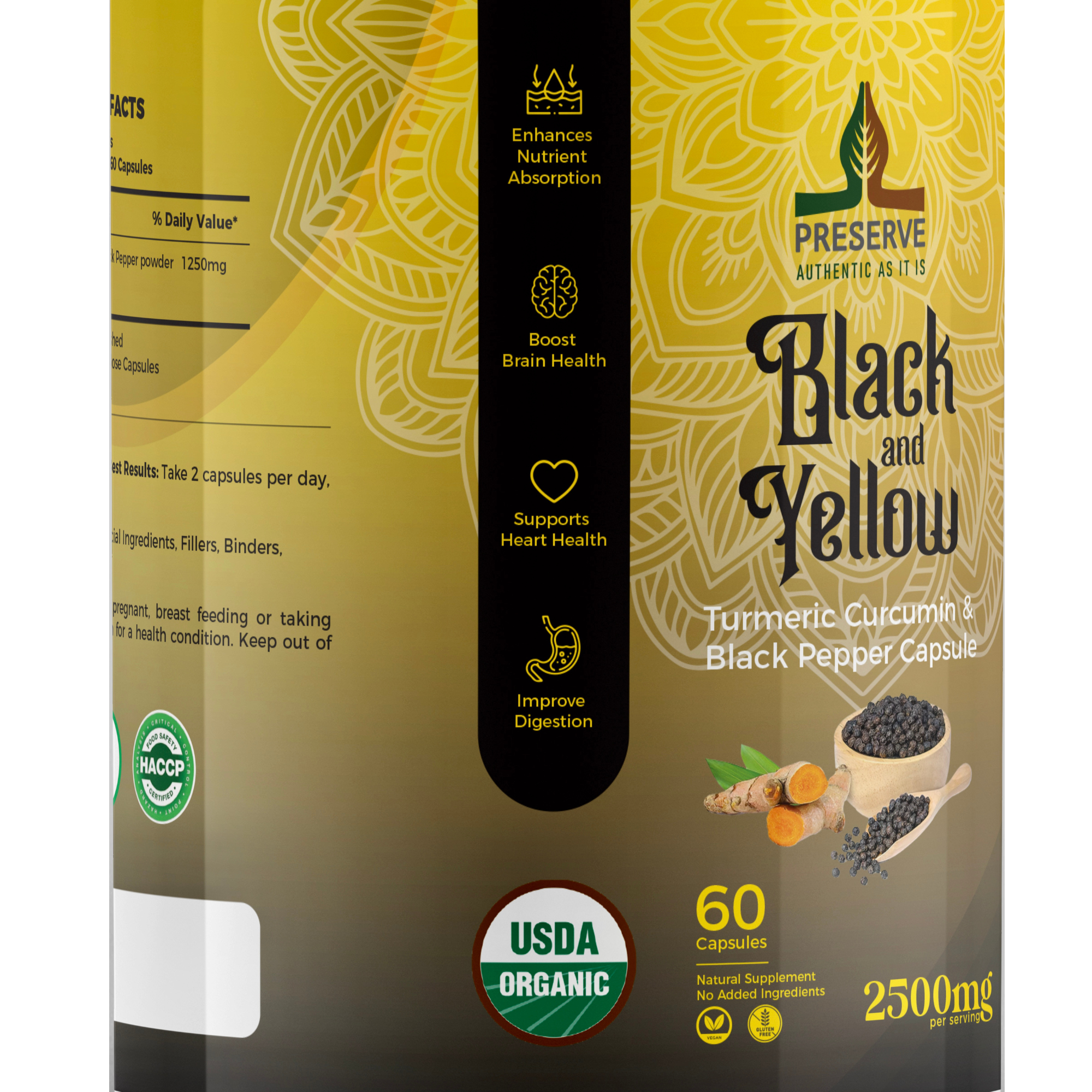 Pure Turmeric Curcumin and Black Pepper 60 Capsules Monthly Supplement