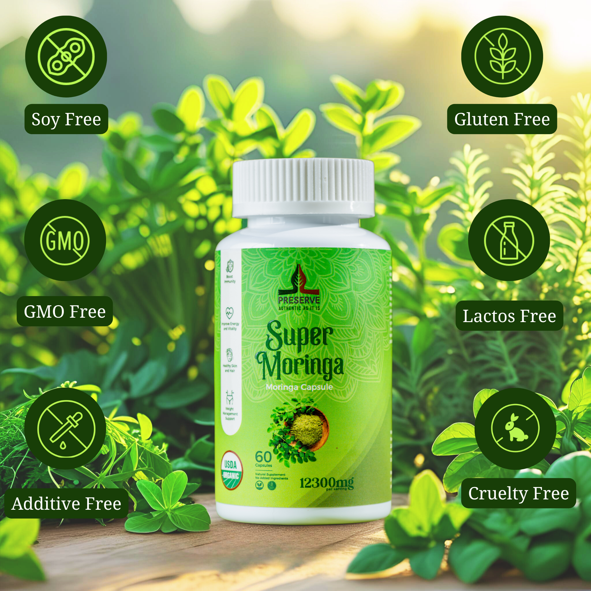 Pure Moringa Oleifera Capsules | NSF Certified | Two Month Supplement | Nutrient-Rich Vegetarian Green Superfood. Non GMO, 60 Capsules. Made in Sri Lanka.