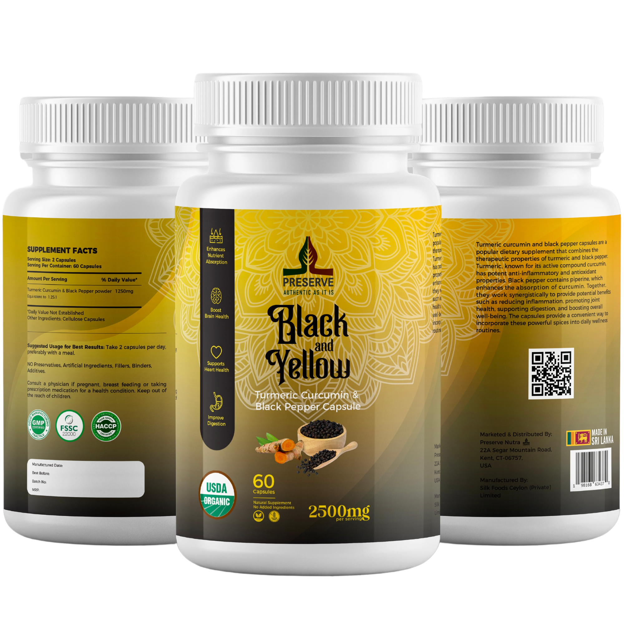 Pure Turmeric Curcumin and Black Pepper 60 Capsules Monthly Supplement