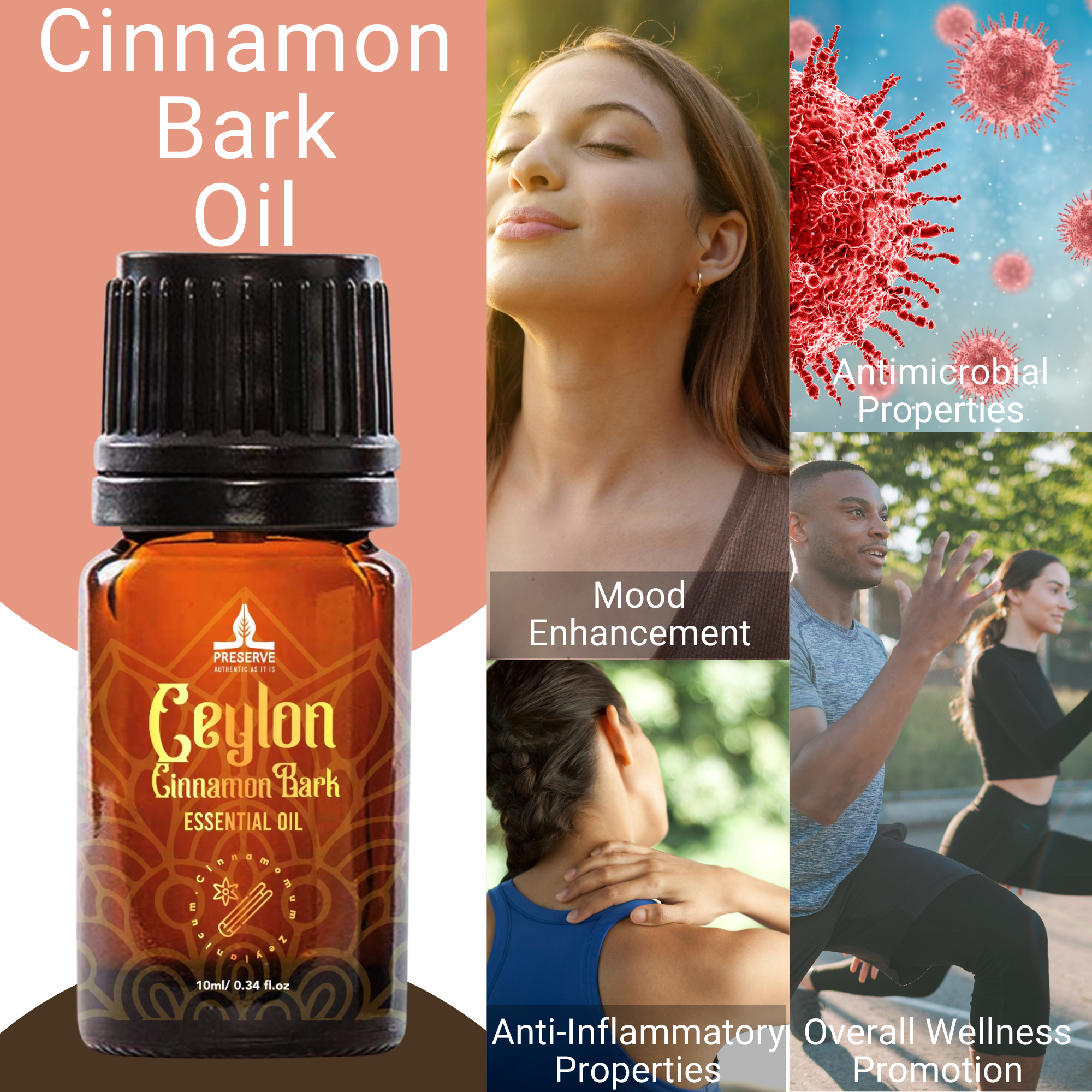 Pure Ceylon Cinnamon Bark Essential Oil, GI Certified G2/76/340, 100% Ceylon True Cinnamon Extract Oil, Undiluted Therapeutic Grade for Diffuser, Food Grade, 10ml (0.34oz)