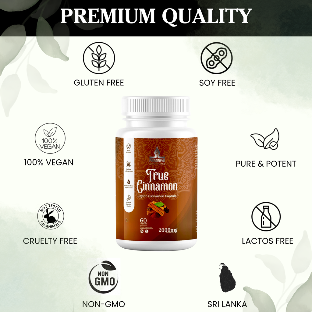 Pure Ceylon Cinnamon Capsules, 2,000mg, Two Month Supplement | GI Certified | Made in Sri Lanka |Non-GMO, Gluten-Free, True Cinnamomum from Sri Lanka, 100% Pure Cinnamon (NOT Mix with Cassia).
