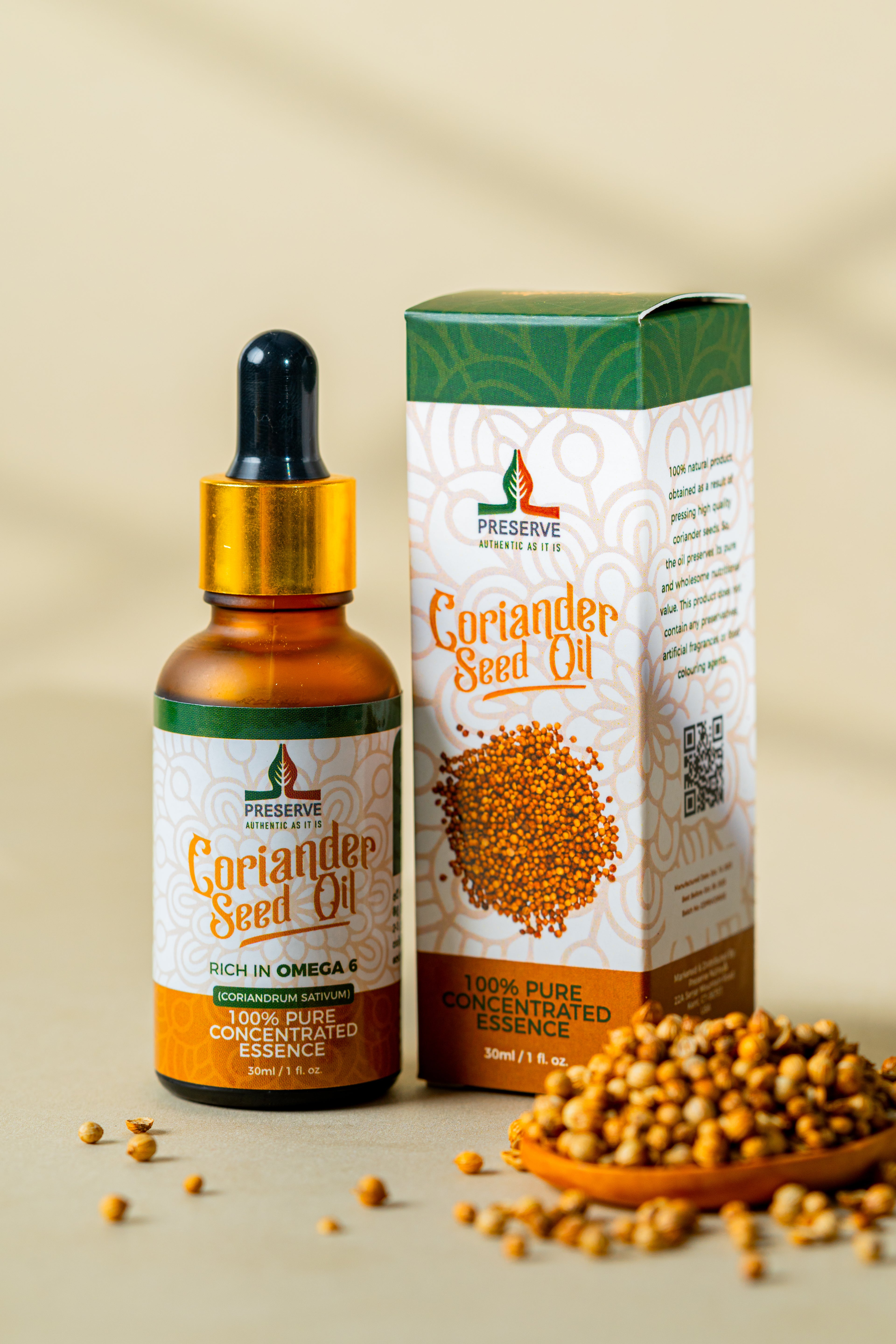 Pure Coriander Seed Oil, Cilantro 100% Pure Natural Cold-Pressed Essence Oil, Vegan Plant-Based Omega-6 Fatty Acids, Glass Bottle, 30ml (1oz)