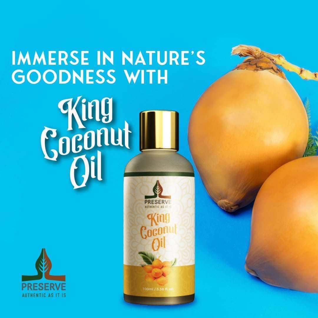 PRESERVE King Coconut Oil 100% pure natural Luxurious & Tropical, Natural Hair and Skin oil, 100ml (3.3.oz) From Sri Lanka