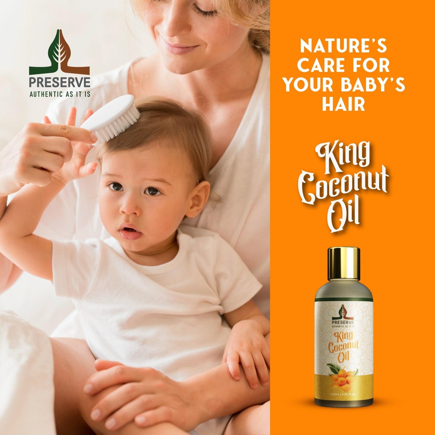 PRESERVE King Coconut Oil 100% pure natural Luxurious & Tropical, Natural Hair and Skin oil, 100ml (3.3.oz) From Sri Lanka