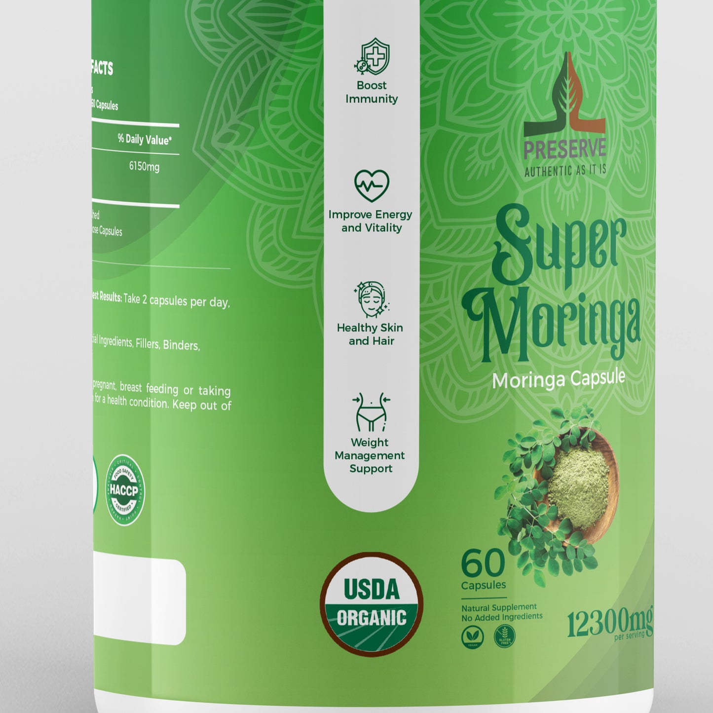 Moringa Oleifera Capsules 12,300mg Monthly Supplement 60 Capsules.