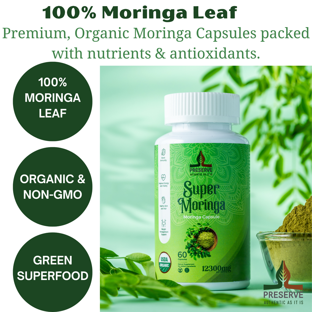 Pure Moringa Oleifera Capsules | NSF Certified | Two Month Supplement | Nutrient-Rich Vegetarian Green Superfood. Non GMO, 60 Capsules. Made in Sri Lanka.