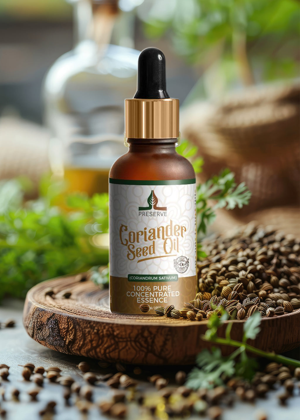 Pure Coriander Seed Oil, Cilantro 100% Pure Natural Cold-Pressed Essence Oil, Vegan Plant-Based Omega-6 Fatty Acids, Glass Bottle, 30ml (1oz)