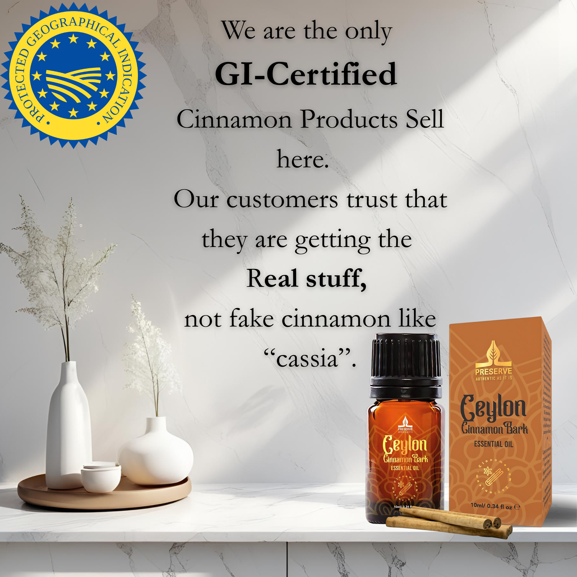 Pure Ceylon Cinnamon Bark Essential Oil, GI Certified G2/76/340, 100% Ceylon True Cinnamon Extract Oil, Undiluted Therapeutic Grade for Diffuser, Food Grade, 10ml (0.34oz)