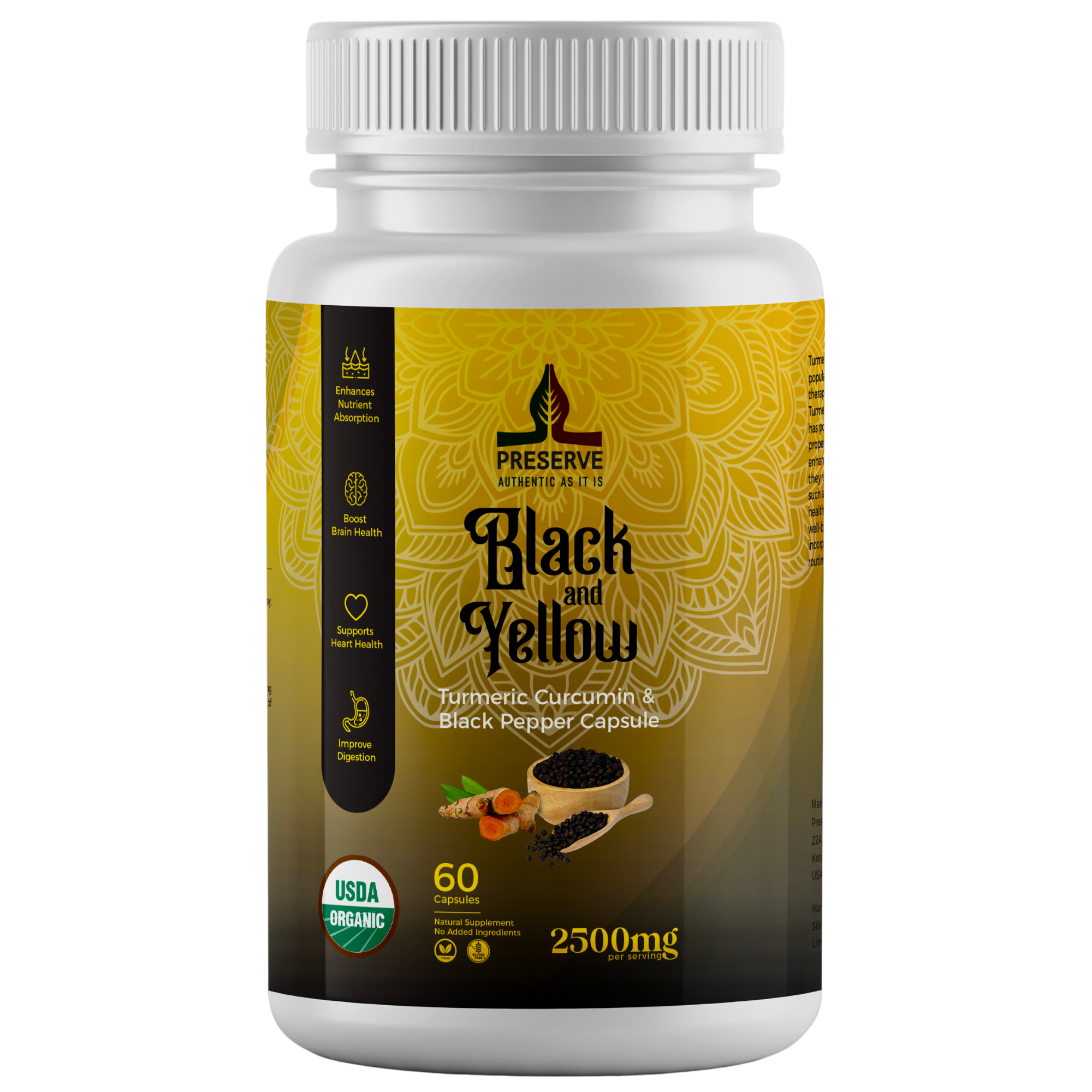 Pure Turmeric Curcumin and Black Pepper 60 Capsules Monthly Supplement