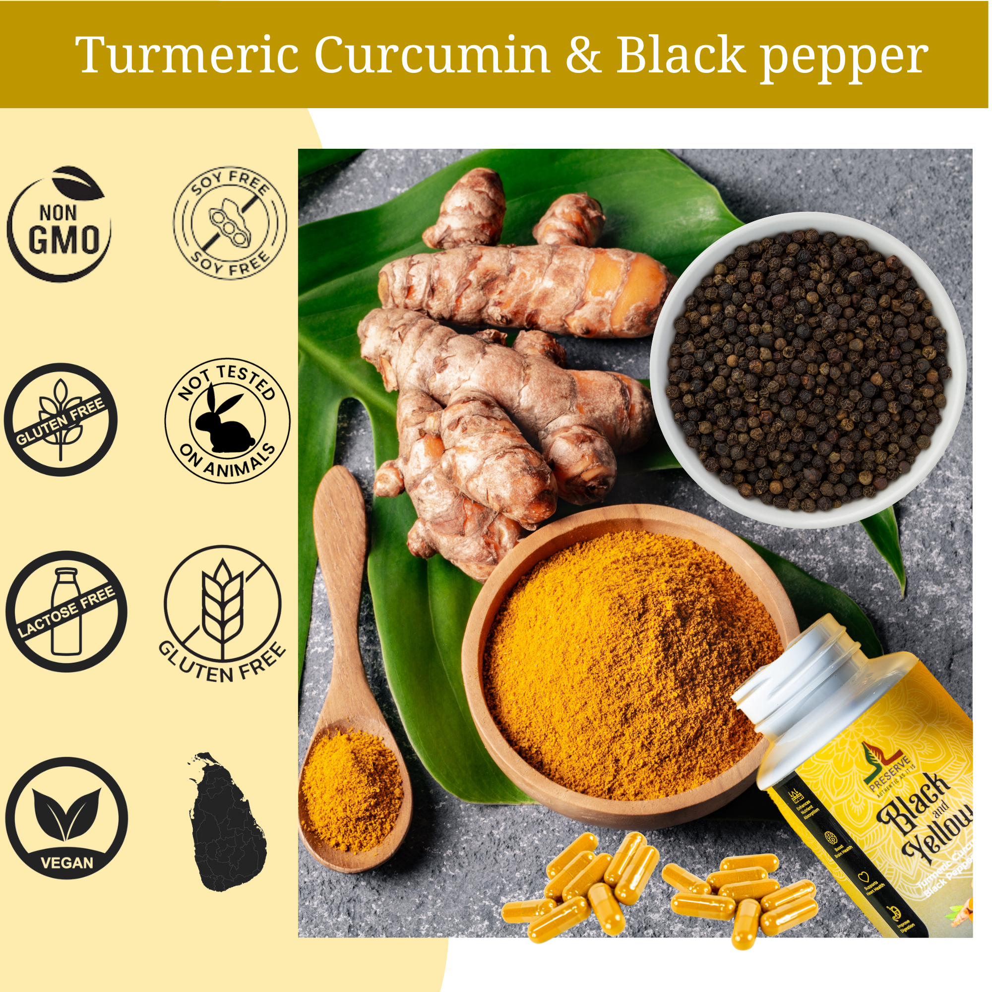 Pure Turmeric Curcumin and Black Pepper 60 Capsules Monthly Supplement